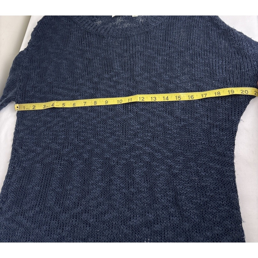 Open Knit Slub Fringe Sweater Womens Medium Navy Blue Boho Western - Picture 5 of 7